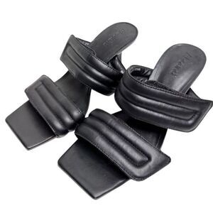 Abound Shoes Womens Size 5 Qarly Heeled Black Square Toe Slip On Sandals